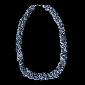 Silver & Gray Metallic Braided Seed Bead Statement Necklace Size OSFM